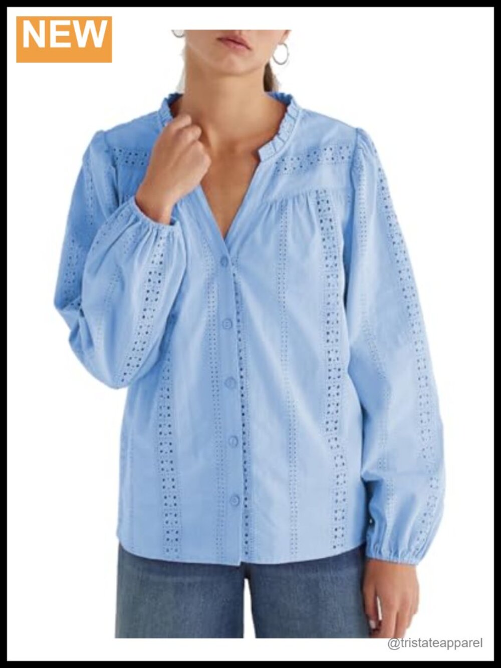 Women's Bohemian Cotton Button-Down Shirt with Crochet Trim Long Sleeve Work